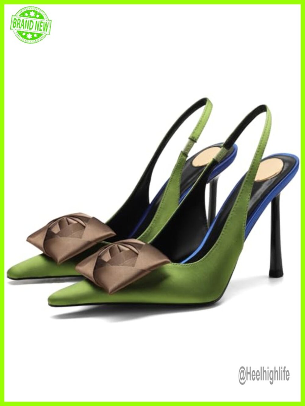 Satin Square Rose Slingback Pointed Toe Stiletto Heel Pumps